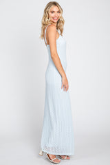 Light Blue Floral Knit Lace Maxi Dress