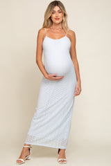 Light Blue Floral Knit Lace Maternity Maxi Dress