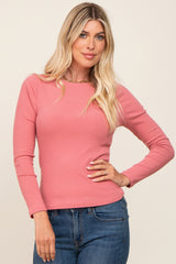 Mauve Ribbed Long Sleeve Maternity Crop Top