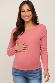 Mauve Ribbed Long Sleeve Maternity Crop Top