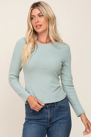 Mint Green Ribbed Long Sleeve Crop Top