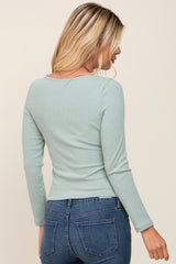 Mint Green Ribbed Long Sleeve Crop Top