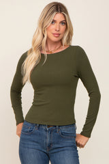 Olive Ribbed Long Sleeve Maternity Crop Top