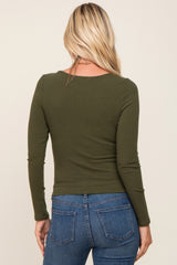 Olive Ribbed Long Sleeve Crop Top