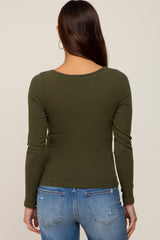 Olive Ribbed Long Sleeve Maternity Crop Top