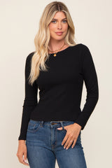 Black Ribbed Long Sleeve Maternity Crop Top