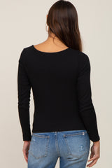 Black Ribbed Long Sleeve Maternity Crop Top