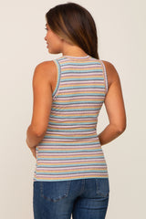 Mint Green Multi Colored Striped Maternity Tank Top