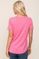 Fuchsia V-Neck Short Sleeve Tee