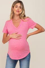 Fuchsia V-Neck Short Sleeve Maternity Tee