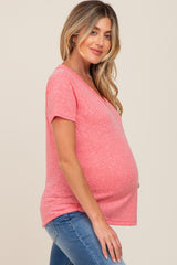 Coral V-Neck Short Sleeve Maternity Tee