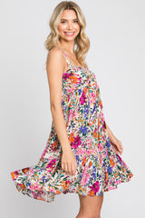 Fuchsia Floral Front Tie Ruffle Dress