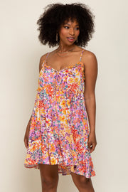 Coral Multi-Color Floral Sleeveless Mini Dress