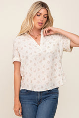 Cream Floral Gauze Short Sleeve Maternity Top