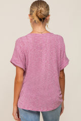 Magenta Ribbed Cuffed Short Sleeve Maternity Top