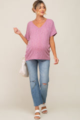 Magenta Ribbed Cuffed Short Sleeve Maternity Top