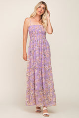 Lavender Floral Swiss Dot Smocked Maxi Dress