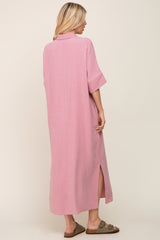 Pink Collared Linen Maxi Dress