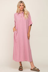 Pink Collared Linen Maxi Dress