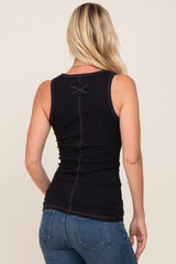 Black Button Accent Ribbed Tank