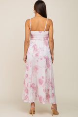 Mauve Floral Sleeveless Smocked Maternity Maxi Dress