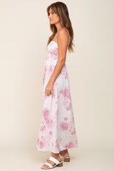 Mauve Floral Sleeveless Smocked Maxi Dress