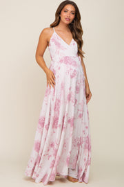 Mauve Floral Wrap Maternity Maxi Dress