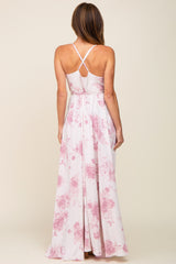 Mauve Floral Wrap Maxi Dress