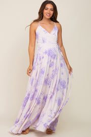 Lavender Floral Wrap Maternity Maxi Dress