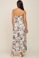 Teal Floral Smocked Square Neck Maternity Maxi Dress