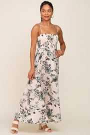 Teal Floral Smocked Square Neck Maxi Dress