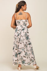 Teal Floral Smocked Square Neck Maxi Dress