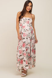 Pink Floral Smocked Square Neck Maternity Maxi Dress