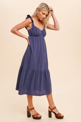 Navy Gauze Ruffle Midi Dress