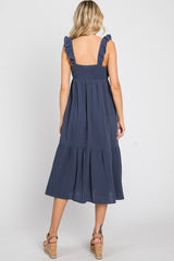 Navy Gauze Ruffle Midi Dress