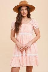 Peach Floral Lace Accent Dress