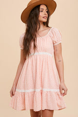 Peach Floral Lace Accent Dress