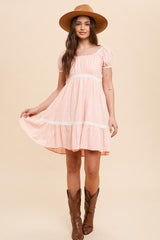 Peach Floral Lace Accent Dress