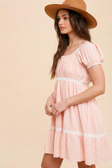 Peach Floral Lace Accent Dress