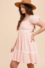 Peach Floral Lace Accent Dress