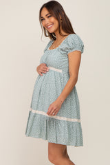 Mint Green Floral Lace Accent Maternity Dress