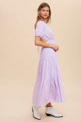 Lavender Floral Open Back Tiered Midi Dress