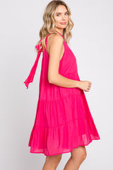 Fuchsia Ruffle Mock Neck Tiered Dress