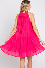 Fuchsia Ruffle Mock Neck Tiered Dress