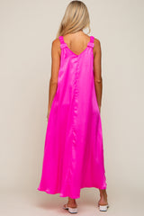 Fuchsia Satin Side Slit Maternity Maxi Dress