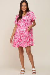 Fuchsia Floral Paisley V-Neck Maternity Dress