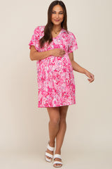 Fuchsia Floral Paisley V-Neck Maternity Dress