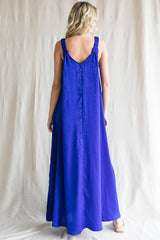 Royal Blue Satin Side Slit Maxi Dress