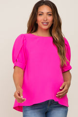 Fuchsia Puff Sleeve Maternity Blouse