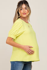 Yellow Puff Sleeve Maternity Blouse